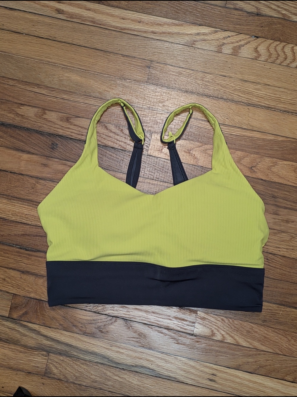 ZYIA Neon Yellow/Dark Gray Supportive Sports Bra - Size Medium